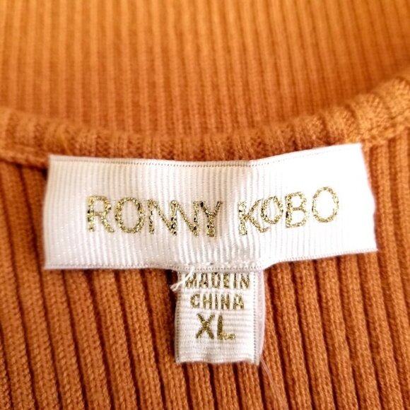 NWT Ronny Kobo Ivana Minimal Ribbed Knit Slit Midi Tank Dress Burnt Orange XL - Picture 14 of 16